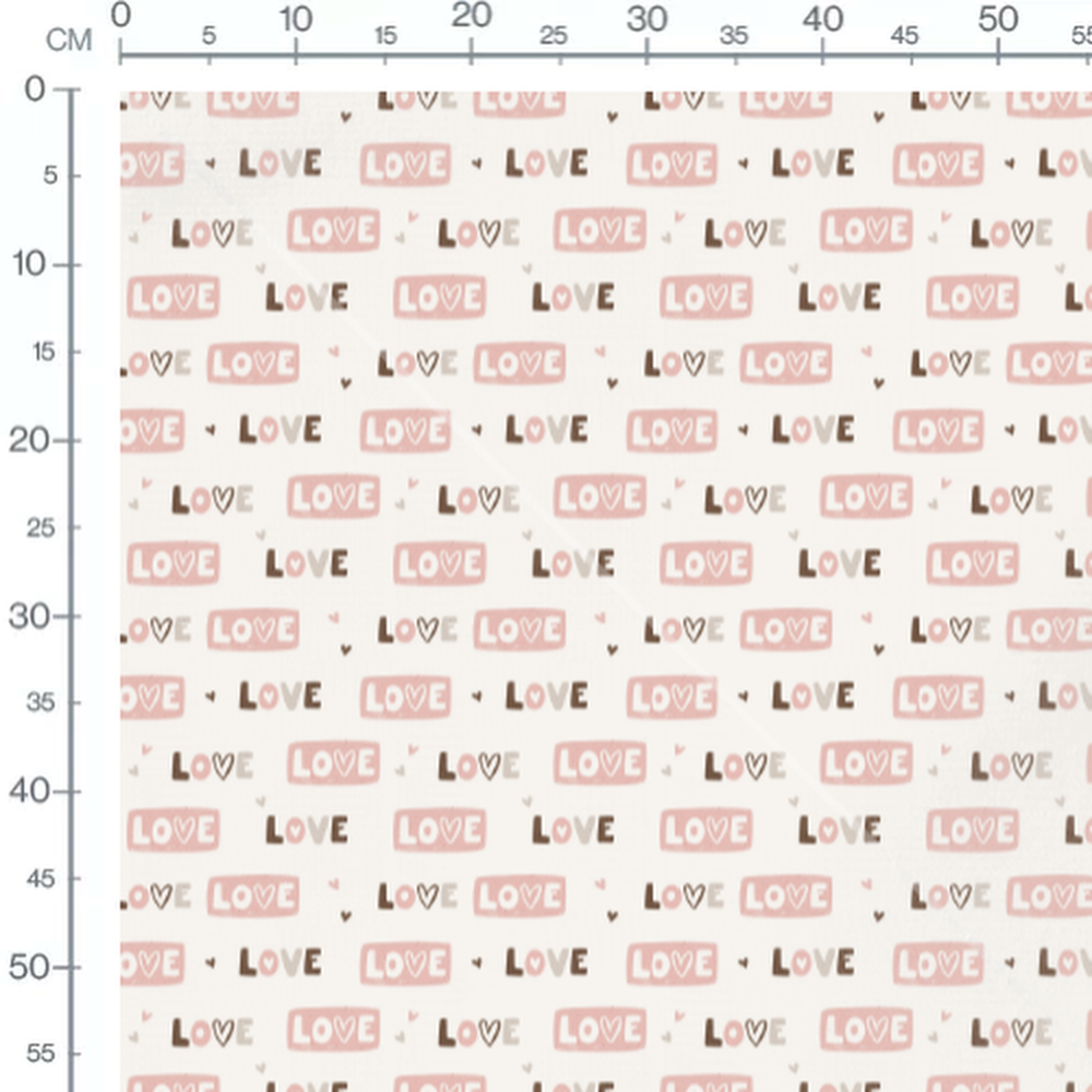 Tissu - Love rose et brun sur crème