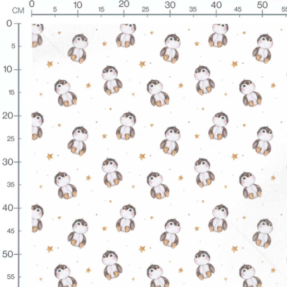 Tissu - Pingouins sur fond blanc
