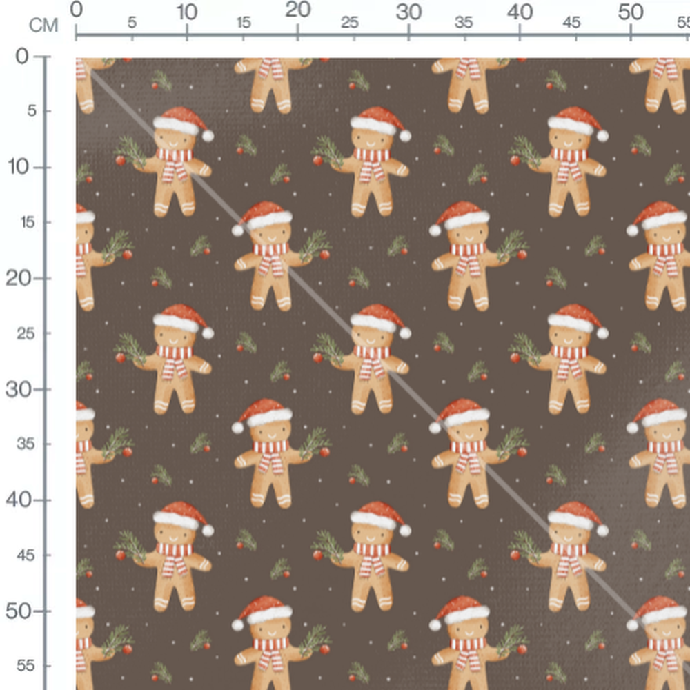 Tissu - Bonhommes Noël sur marron