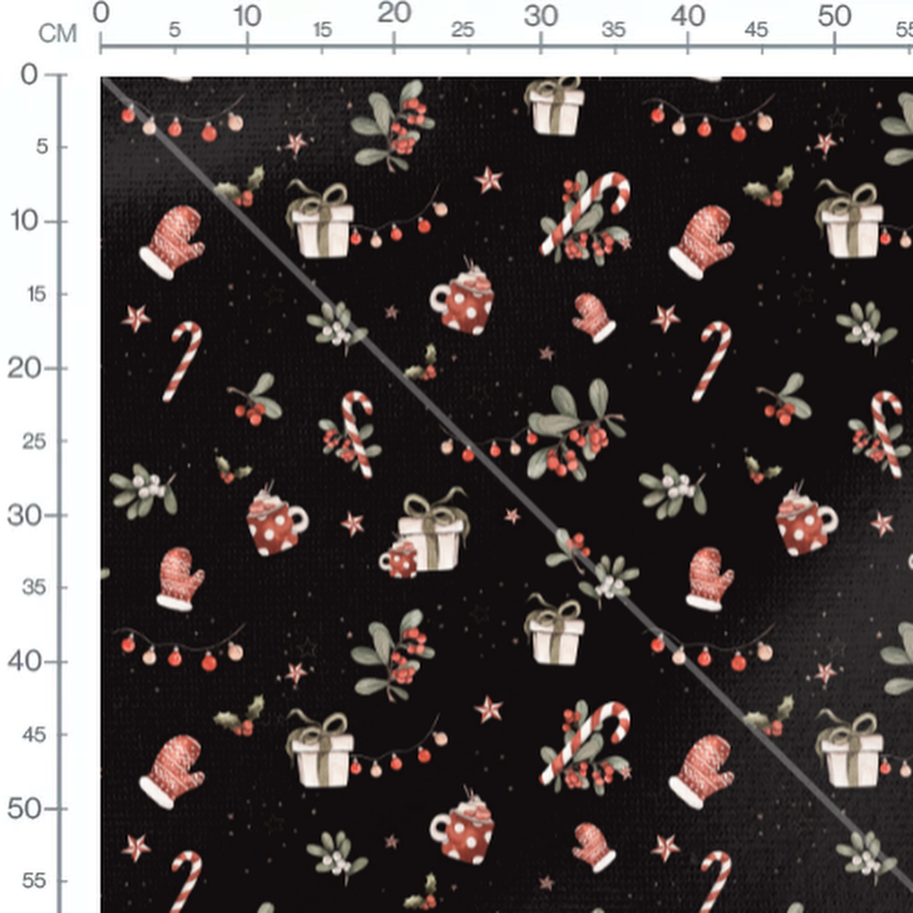 Tissu - Objets de Noël sur fond noir