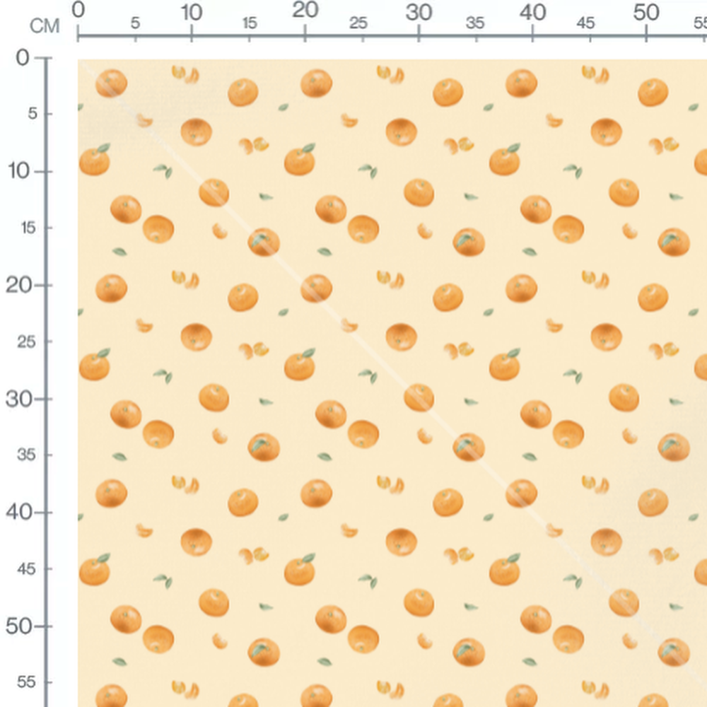Tissu - Oranges et quartiers sur beige