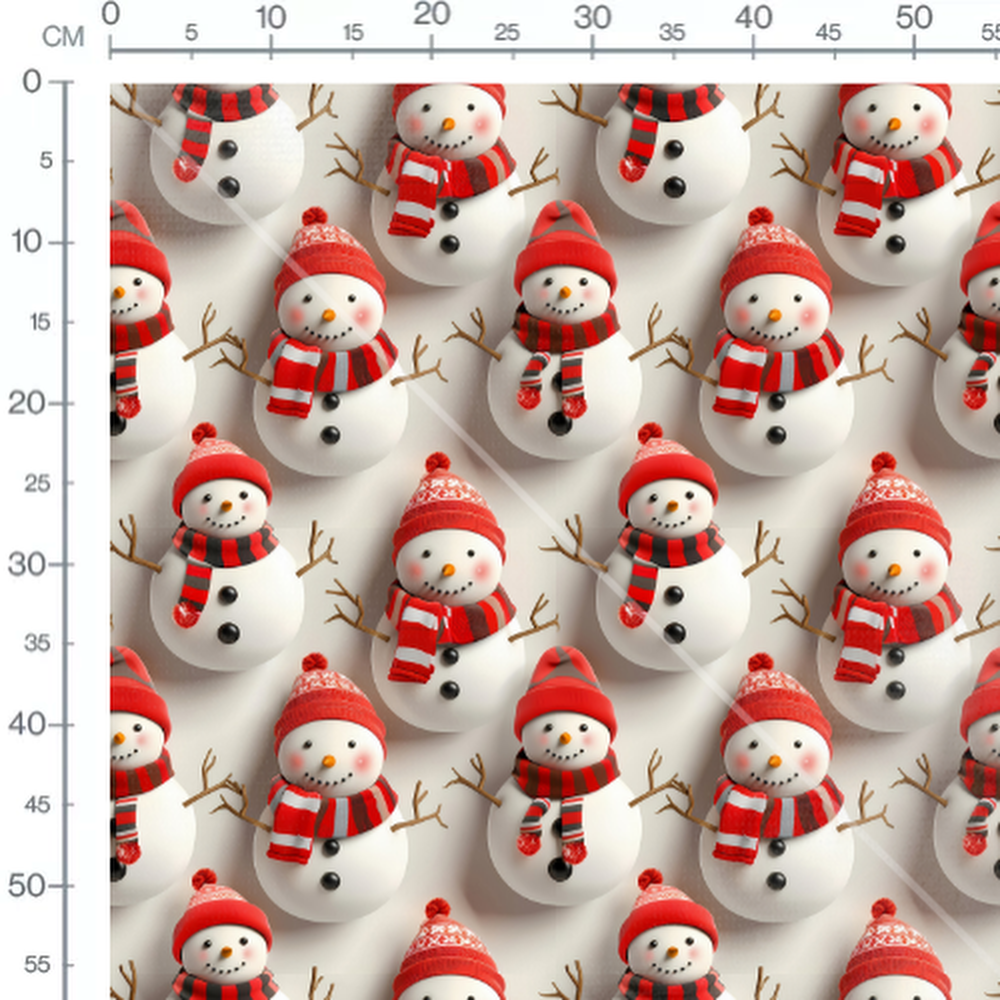 Tissu - bonhommes de neige bonnet rouge et rayures 3D