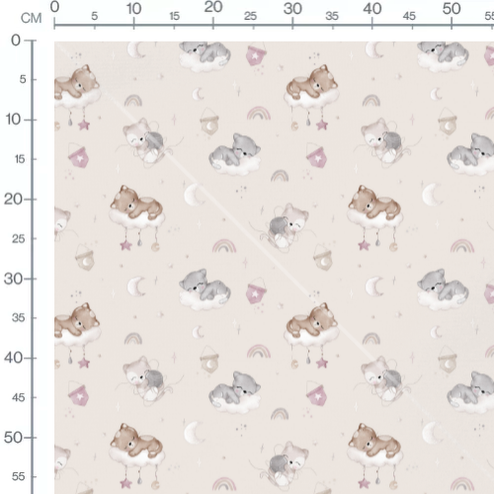 Tissu - Chats sur nuages et lanternes