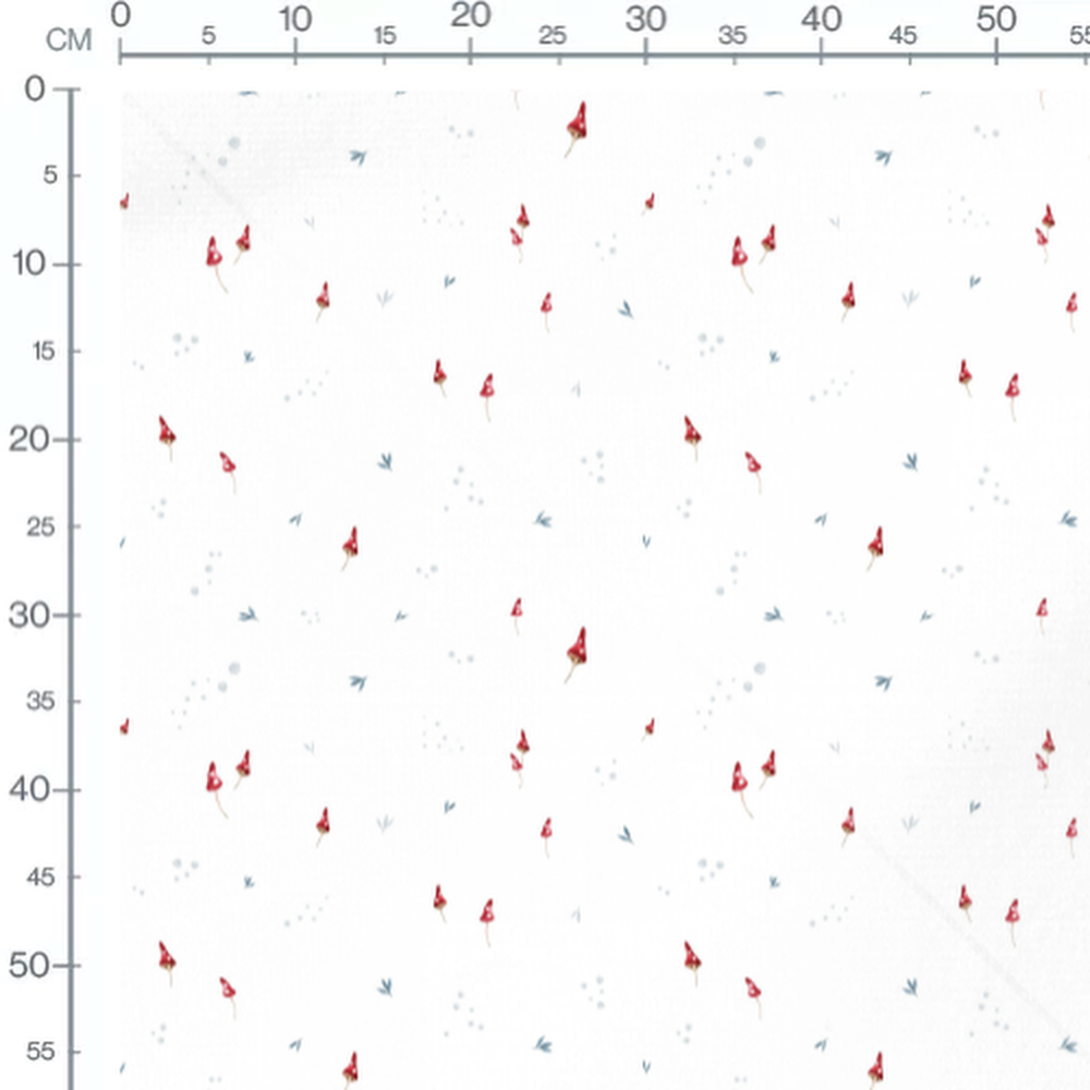 Tissu - Champignons et feuilles bleues