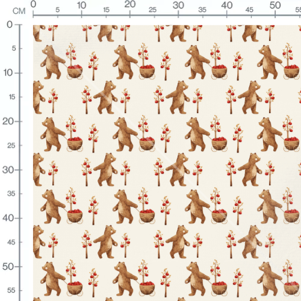 Tissu - Ours avec pommes rouges