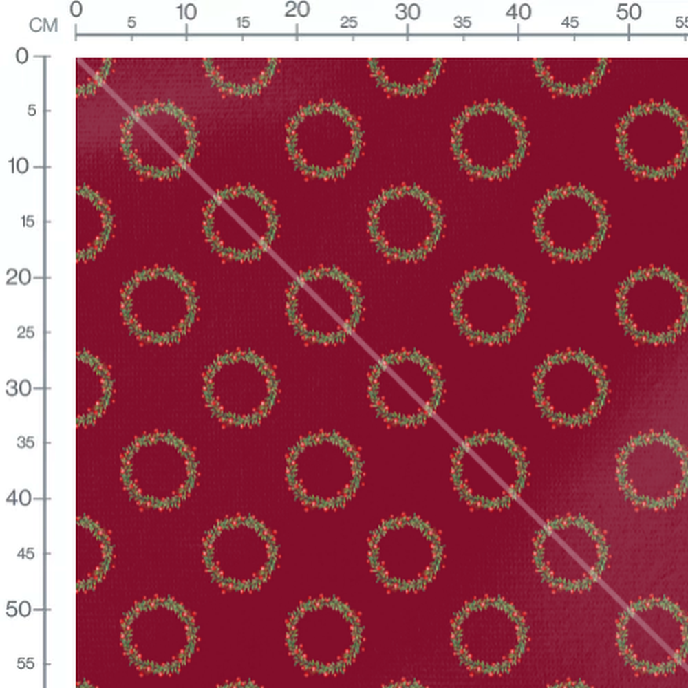 Tissu - Couronnes festives sur bordeaux