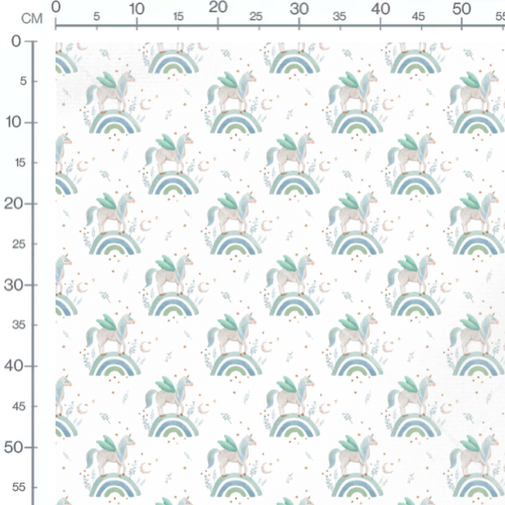 Tissu - Licornes sur arcs-en-ciel verts