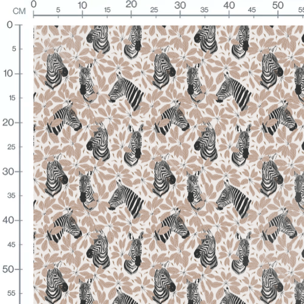 Tissu - Zèbres et feuilles beige