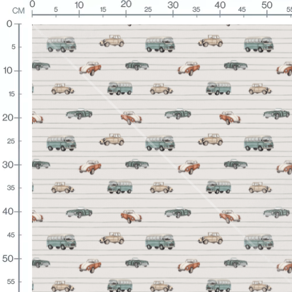 Tissu - Voitures rétro colorées beige