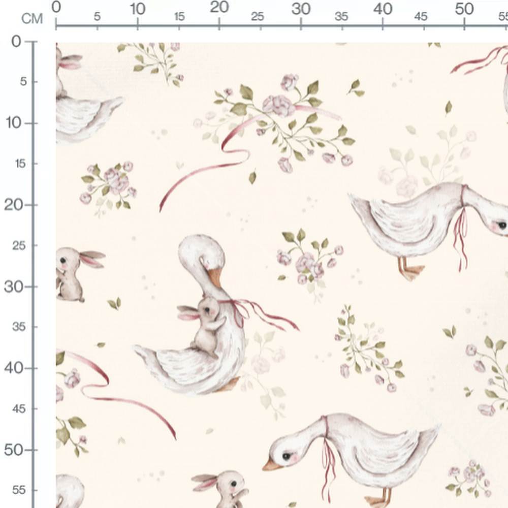 Tissu - Canards et lapins sur crème