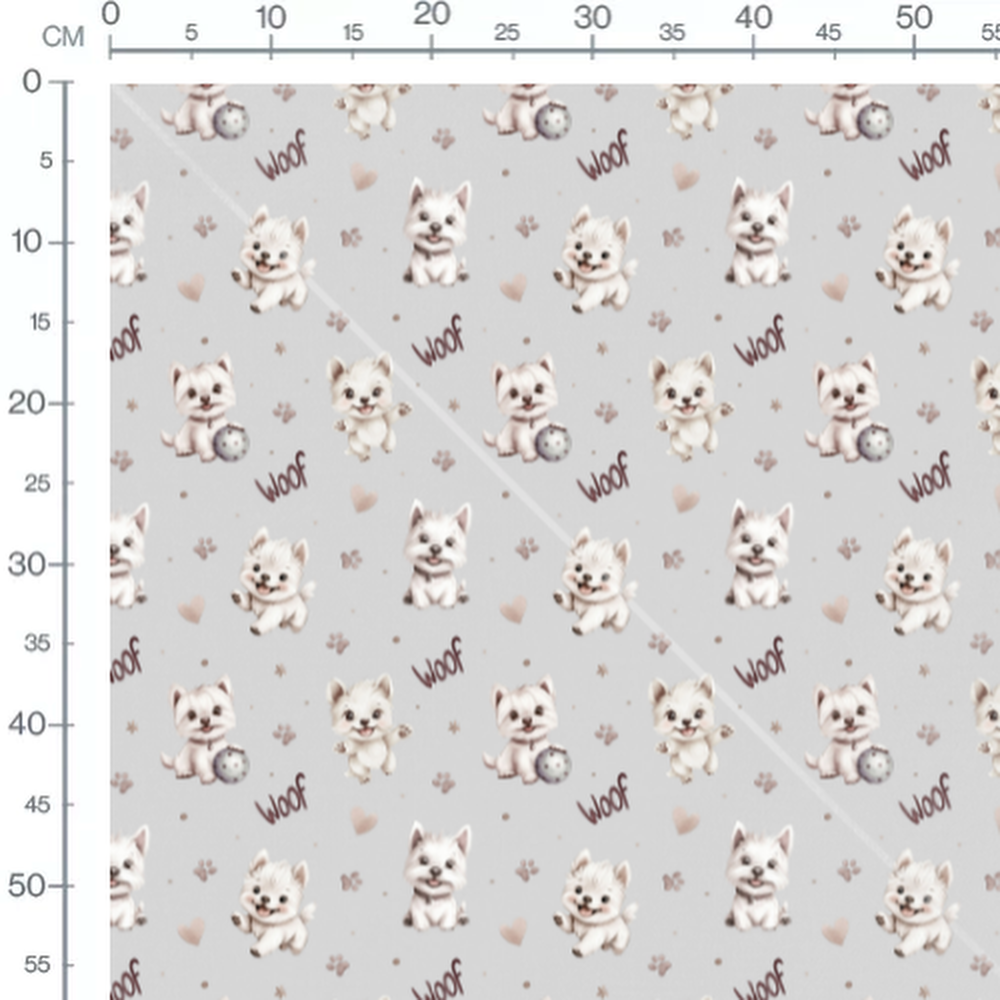 Tissu - Chiots et empreintes grises
