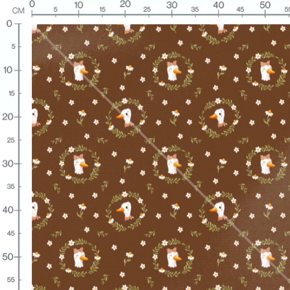 Tissu - Canards nœuds roses sur brun
