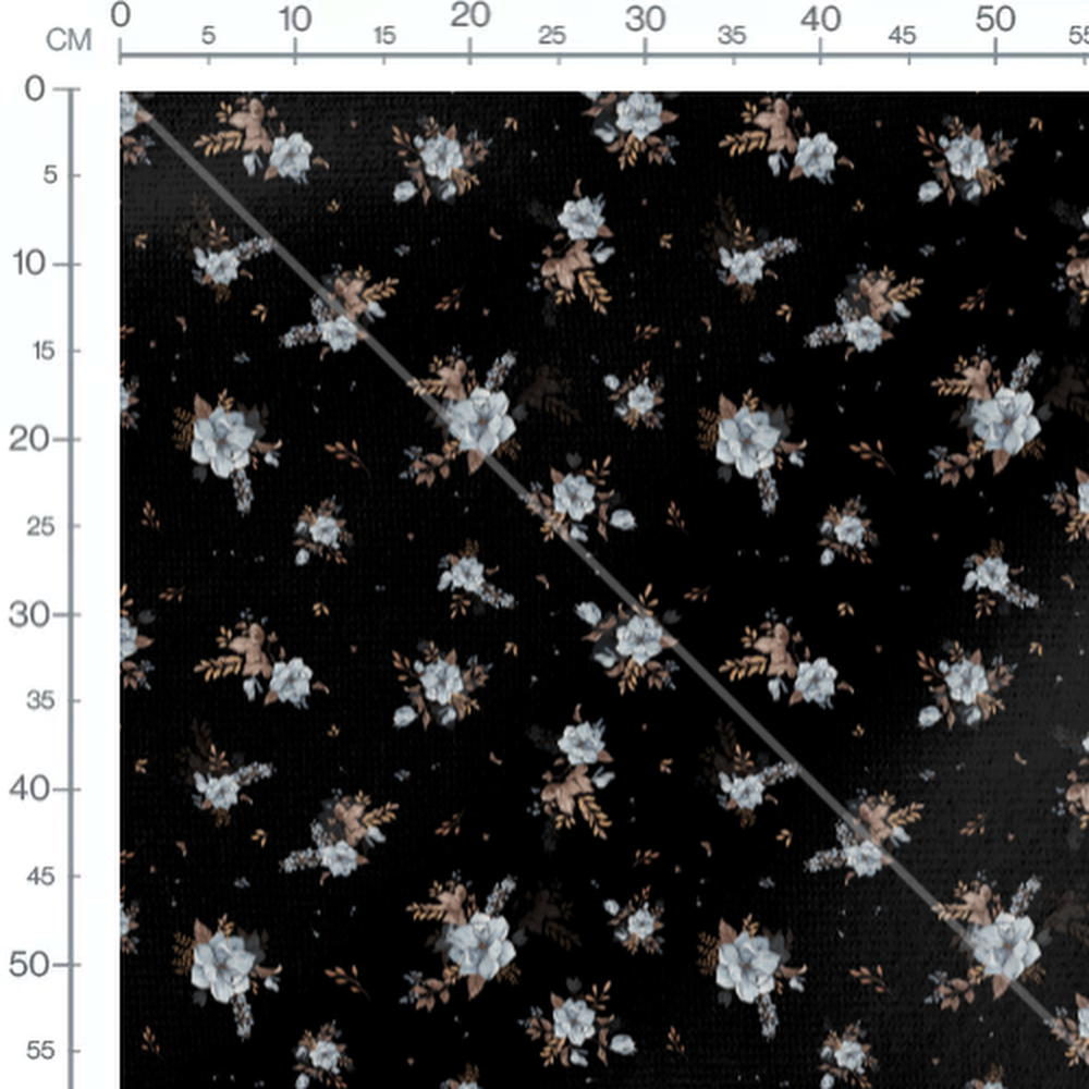 Tissu - Fleurs et feuilles sur noir
