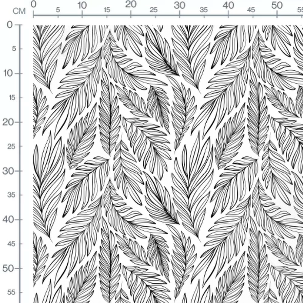 Tissu - Feuilles fines sur fond blanc