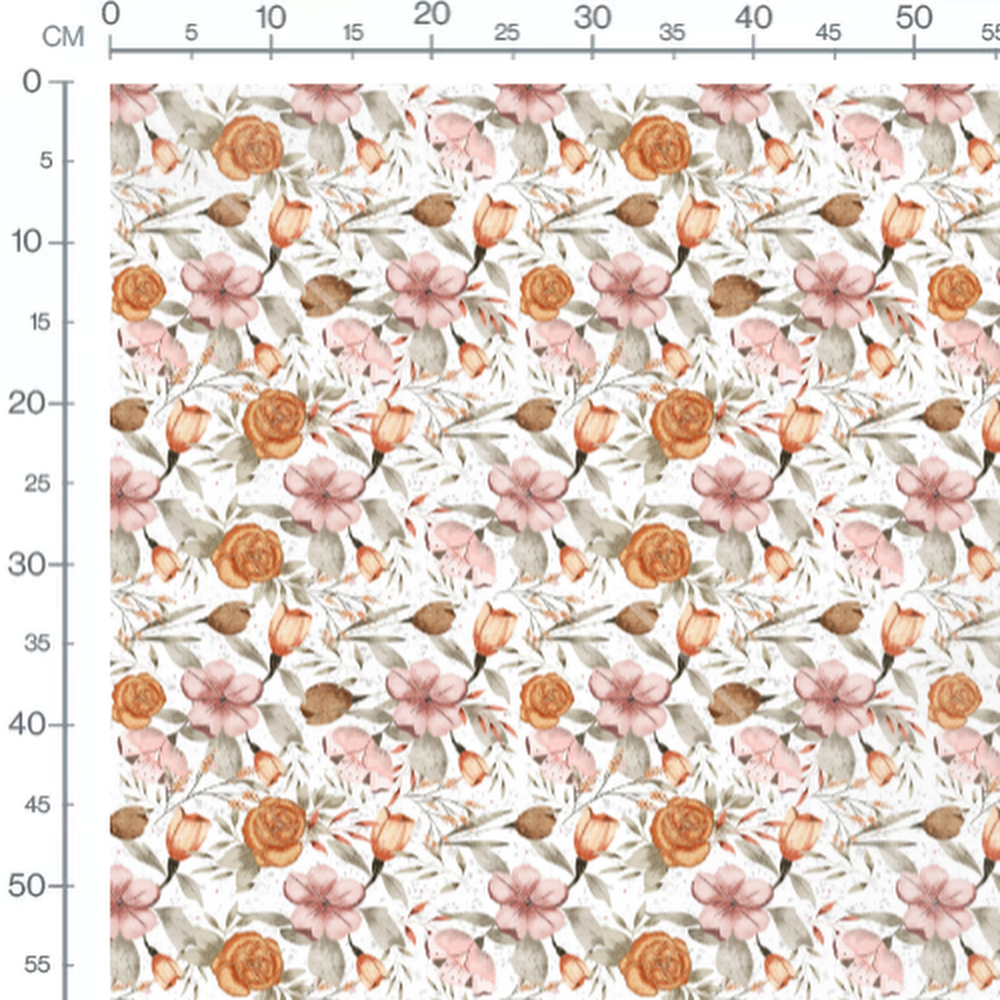 Tissu - Fleurs roses et oranges