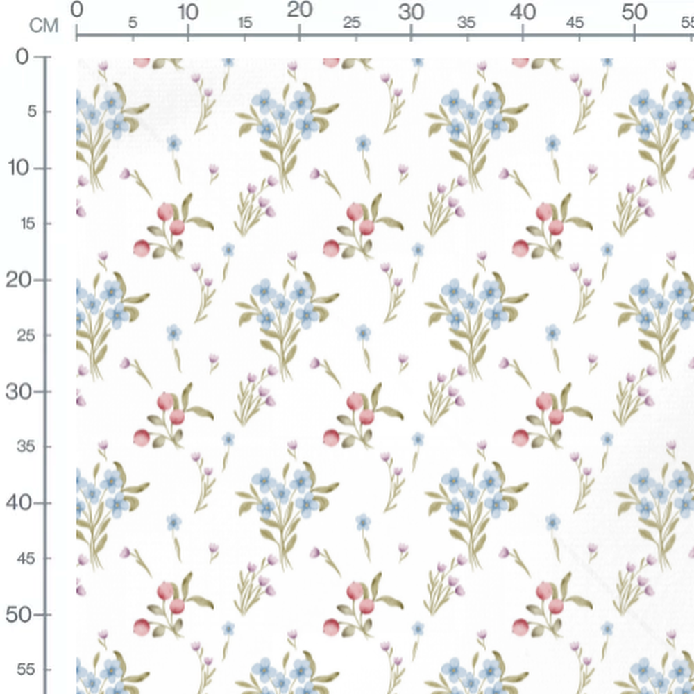 Tissu - Fleurs bleues et roses douces