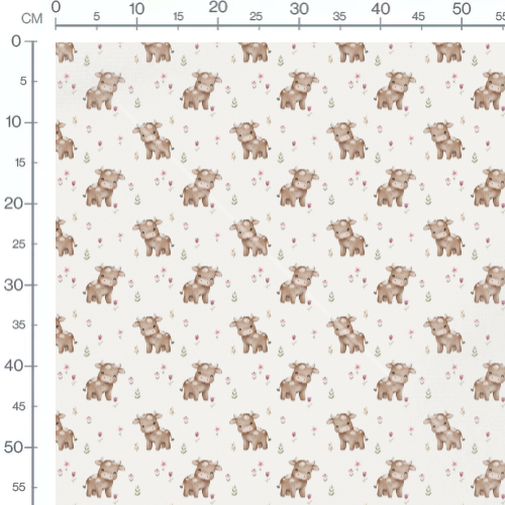 Tissu - Petites vaches et fleurs