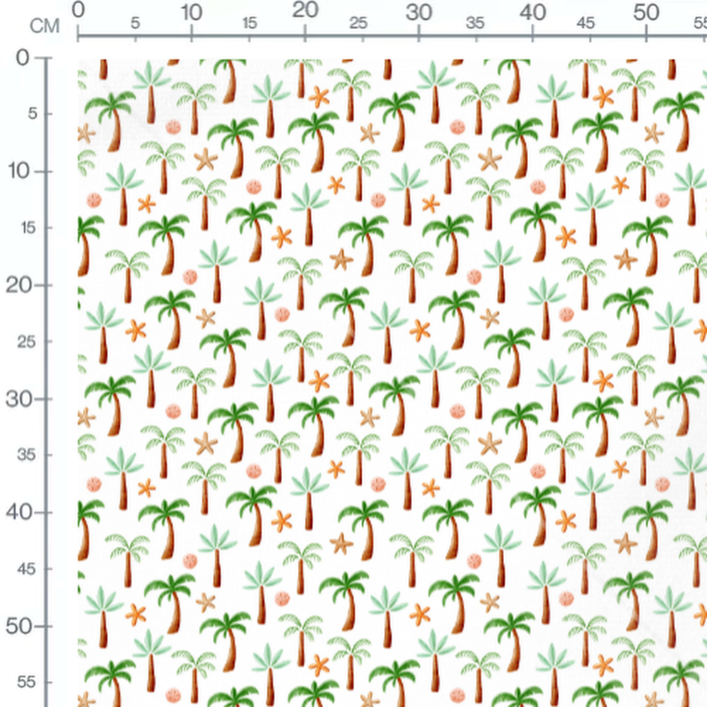Tissu - Palmiers et étoiles de mer