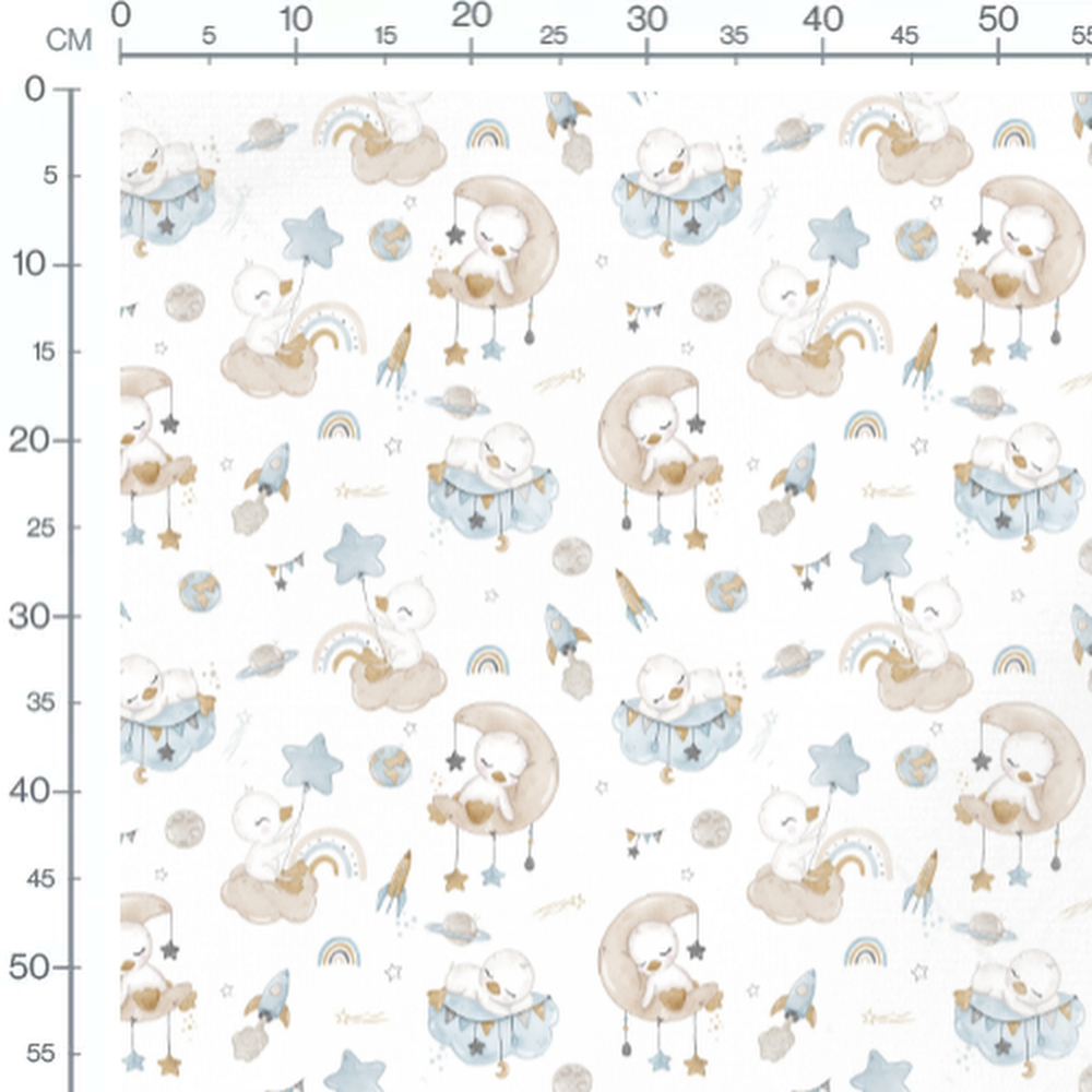 Tissu - Canards et étoiles pastel