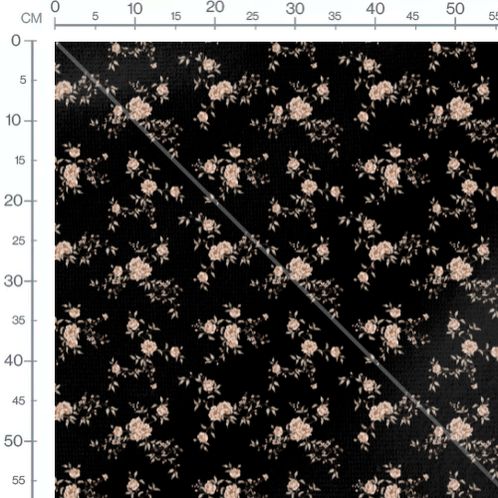 Tissu - Roses beige sur fond noir