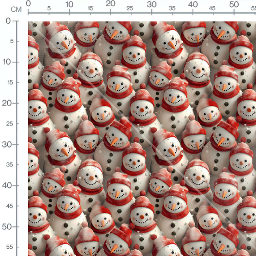 Tissu - bonhommes de neige rouges sous la neige 3D