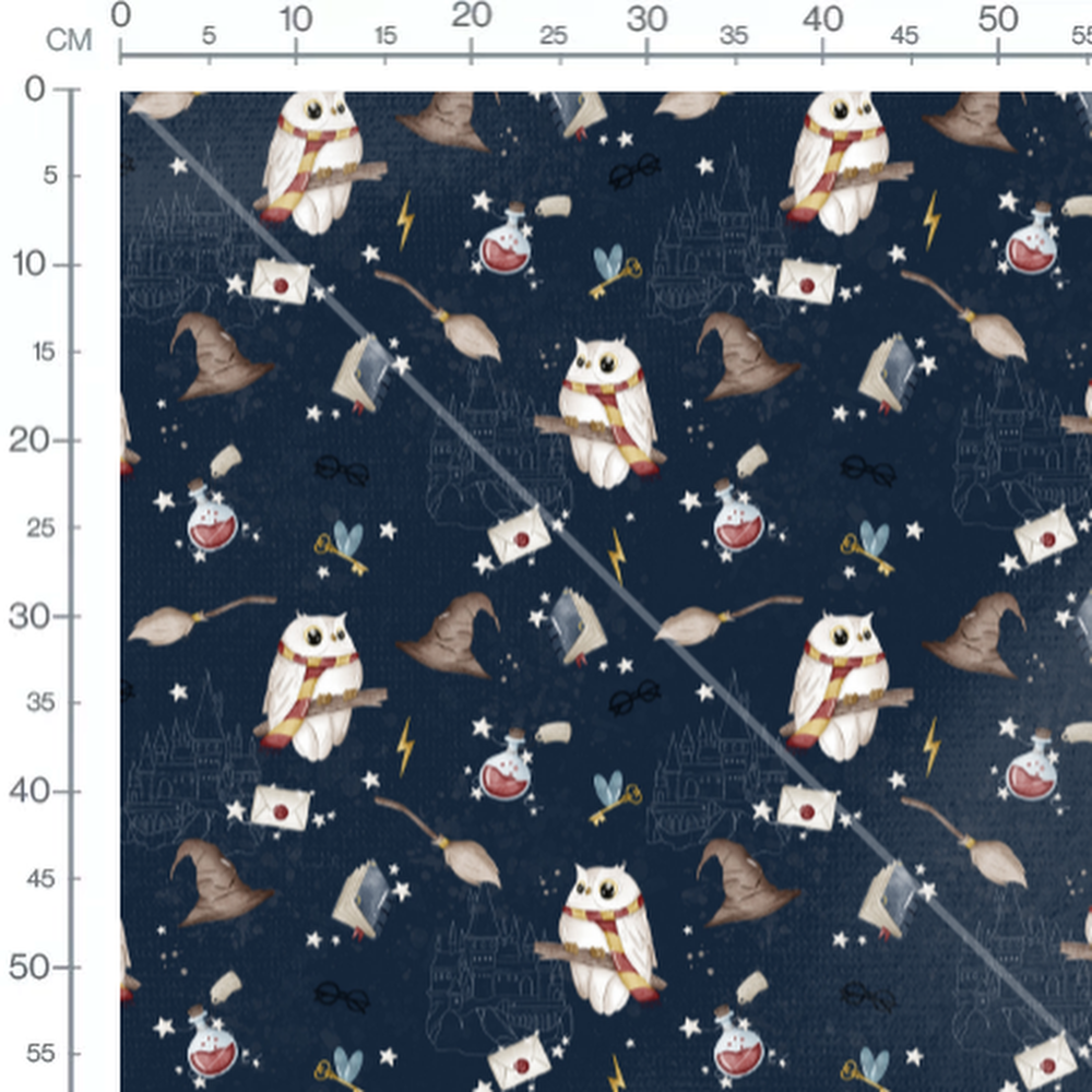 Tissu - Hiboux blancs et magie bleue