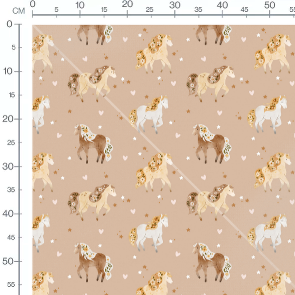 Tissu - Chevaux et cœurs sur beige