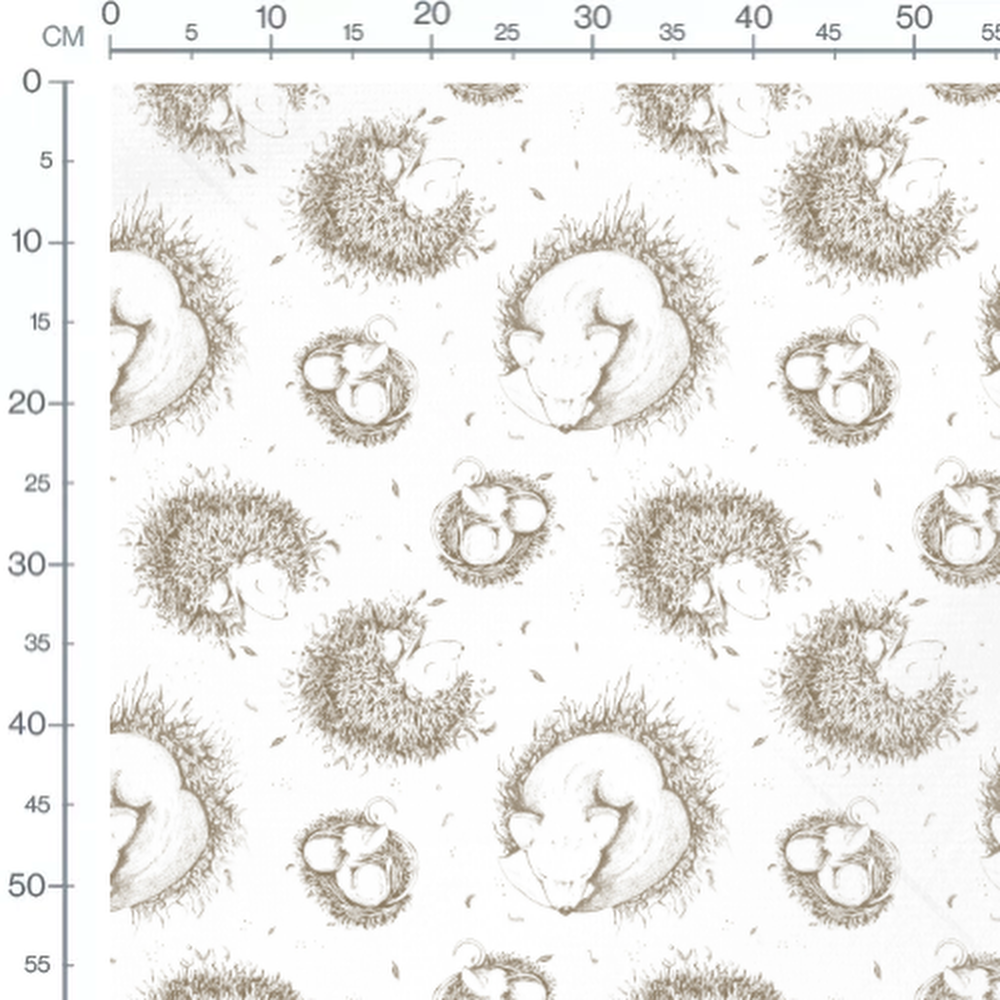 Tissu - Hérissons bruns sur blanc