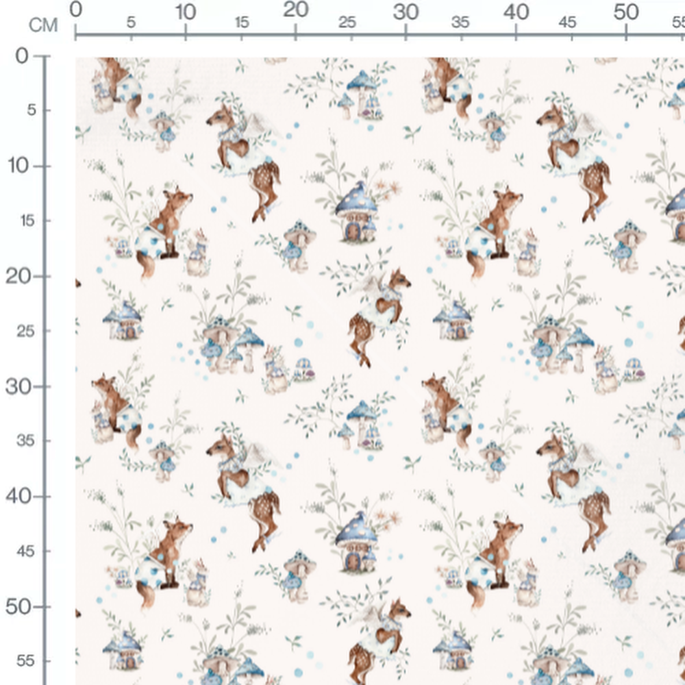 Tissu - Faons ailés et champignons bleus