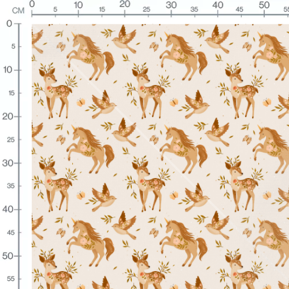 Tissu - Licornes et faons en fleurs