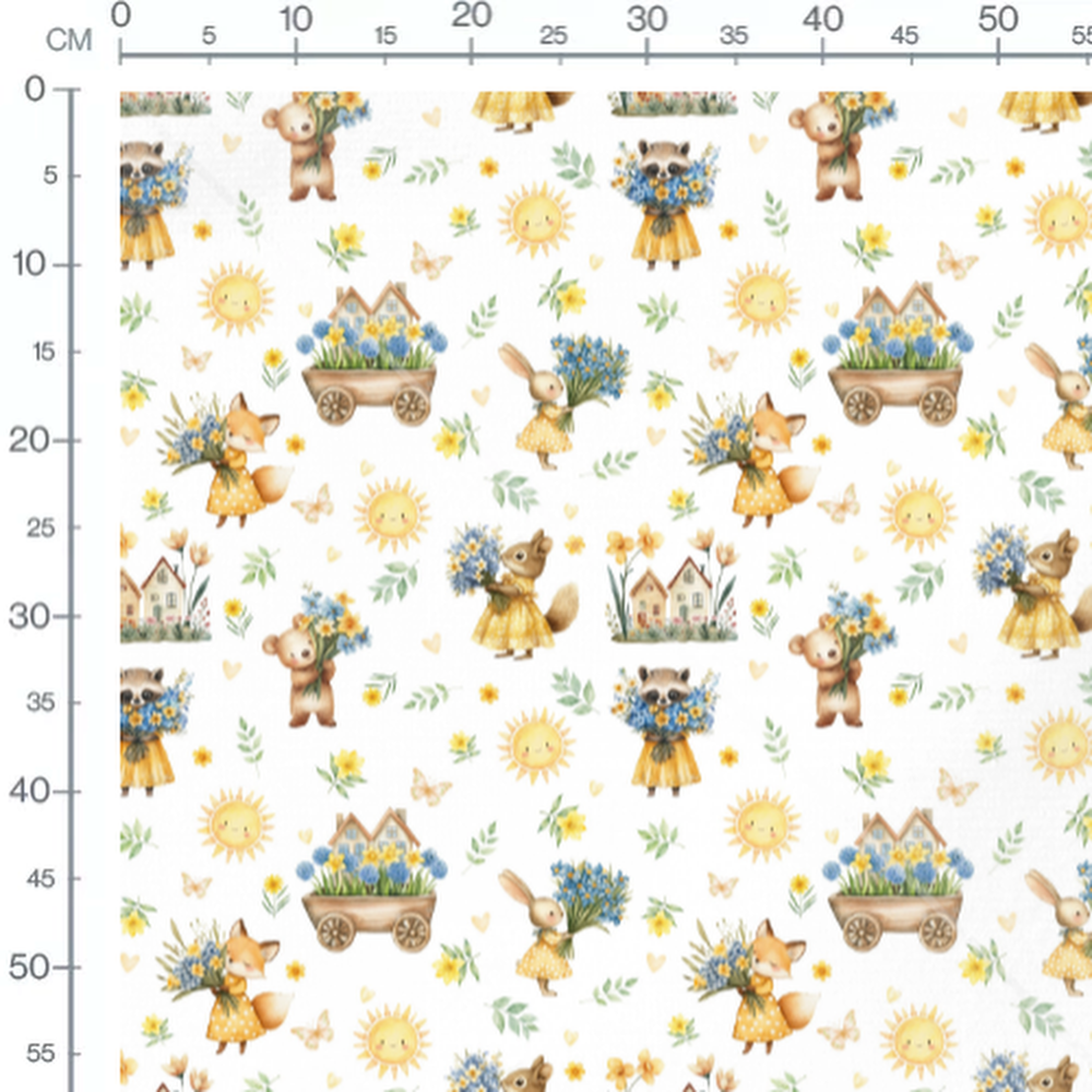 Tissu - Animaux et fleurs colorées