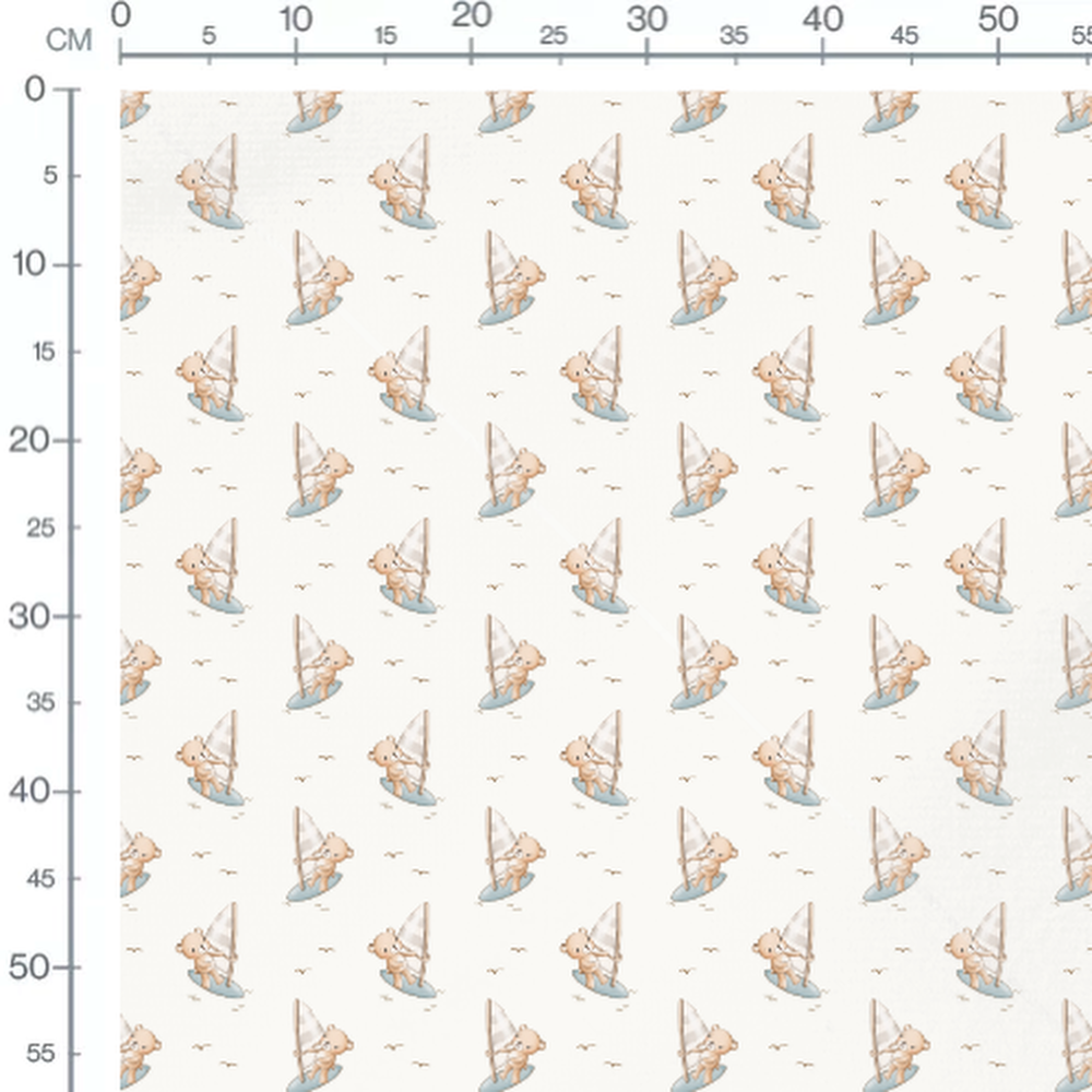 Tissu - Oursons beige et oiseaux marron