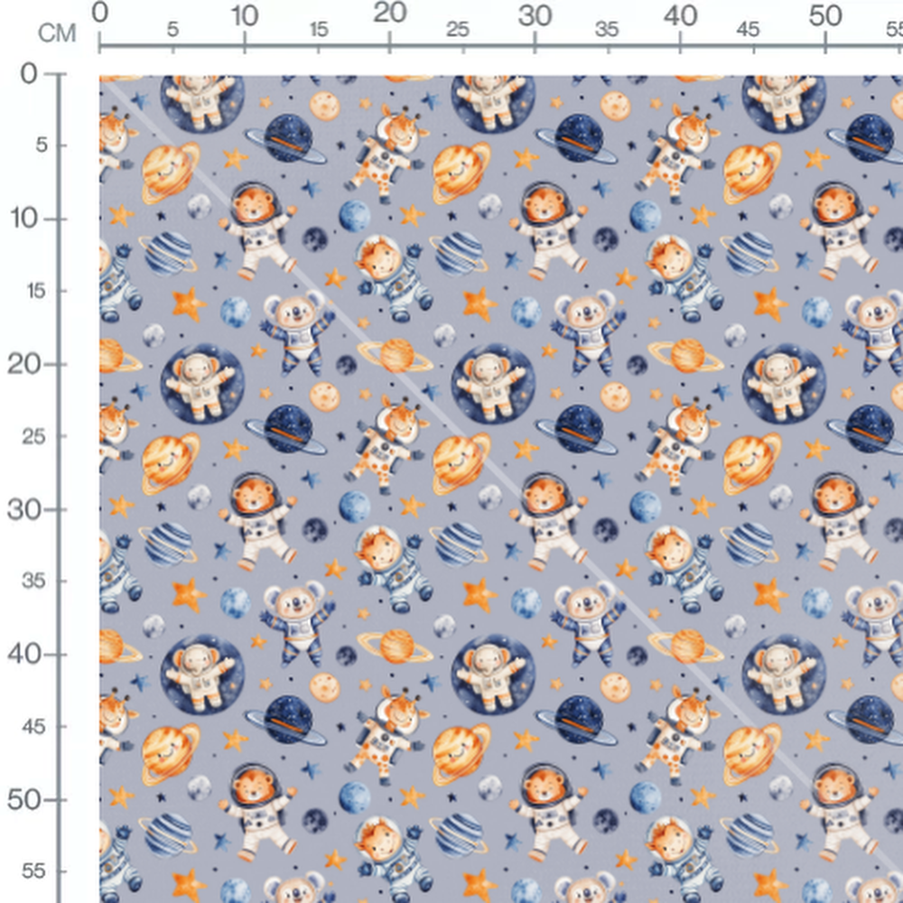 Tissu - Sourires spatiaux sur bleu