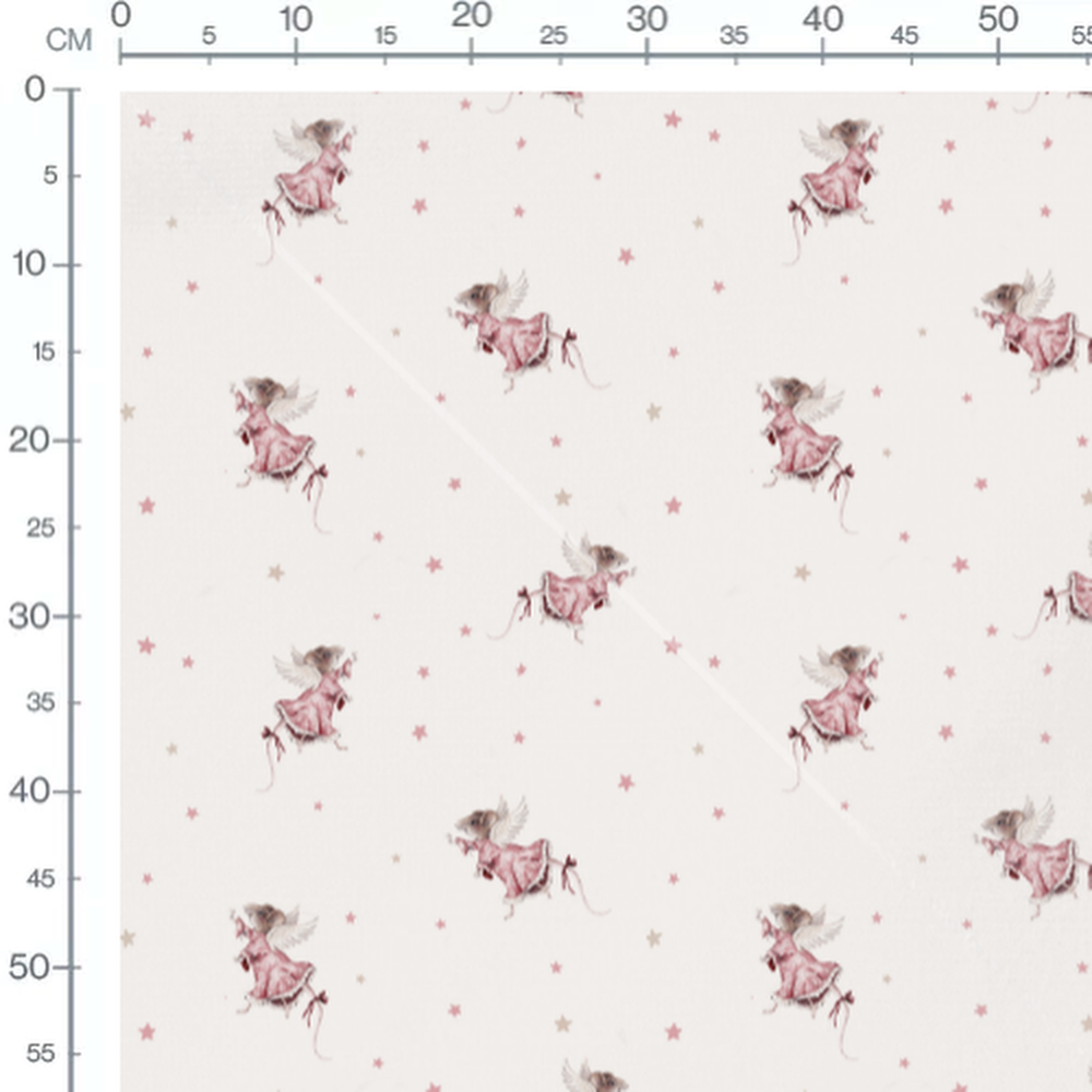 Tissu - Souris roses sur fond blanc