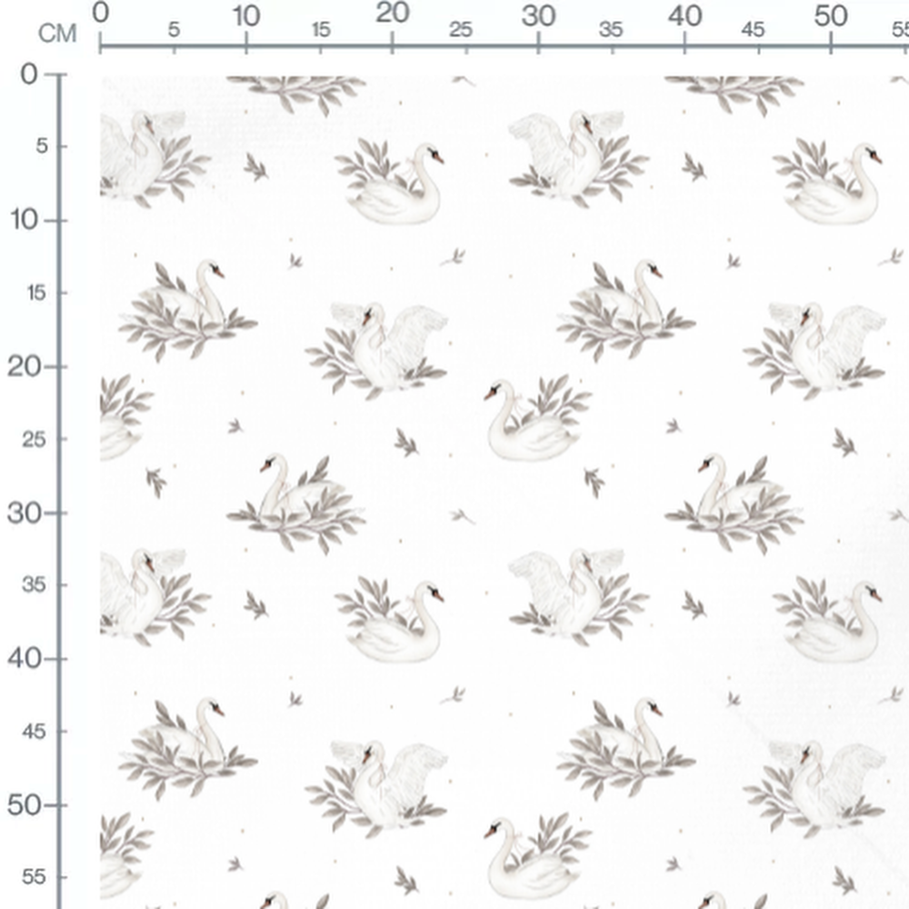 Tissu - Cygnes et feuillages gris