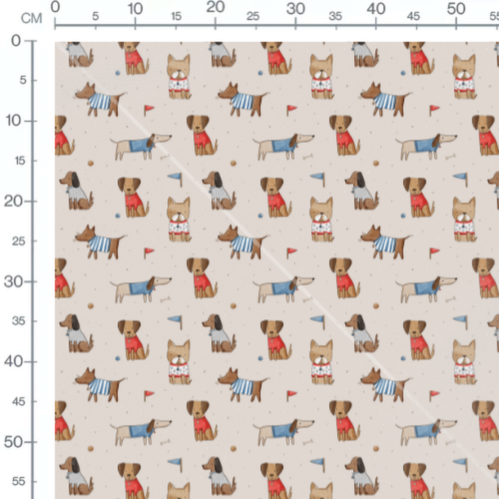 Tissu - Chiens en vêtements colorés