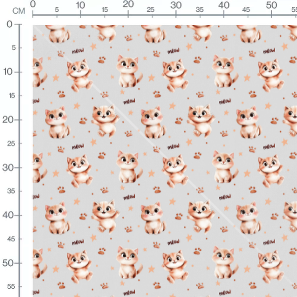 Tissu - Chats et empreintes sur gris