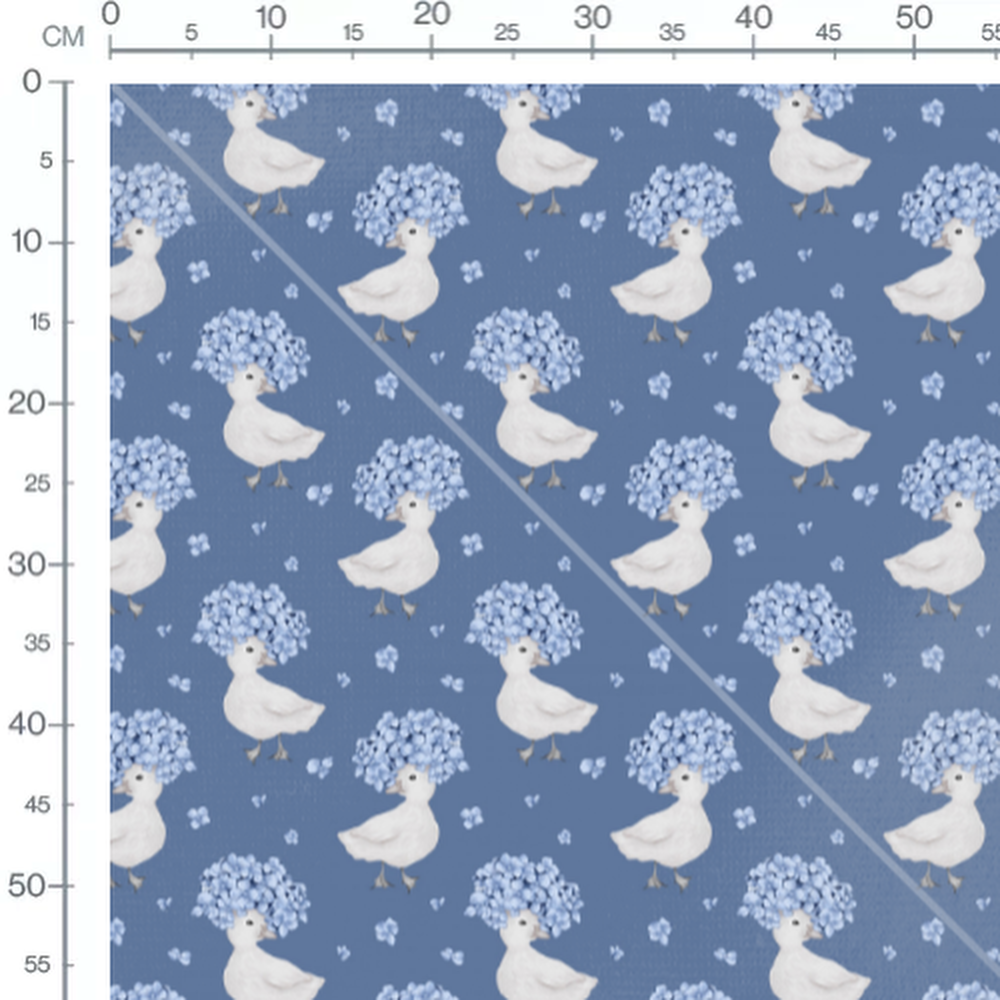 Tissu - Canards fleuris sur fond bleu