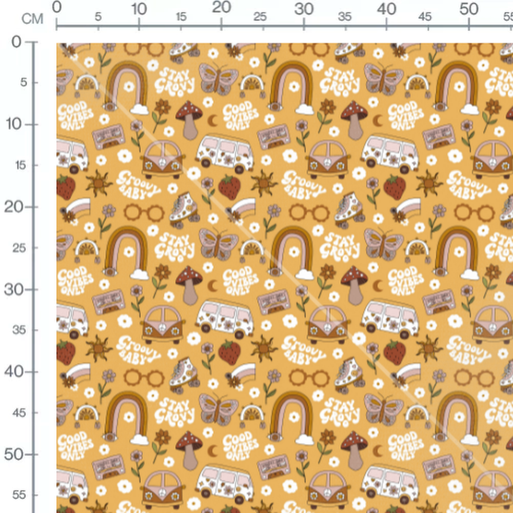 Tissu - Motifs rétro sur fond orange