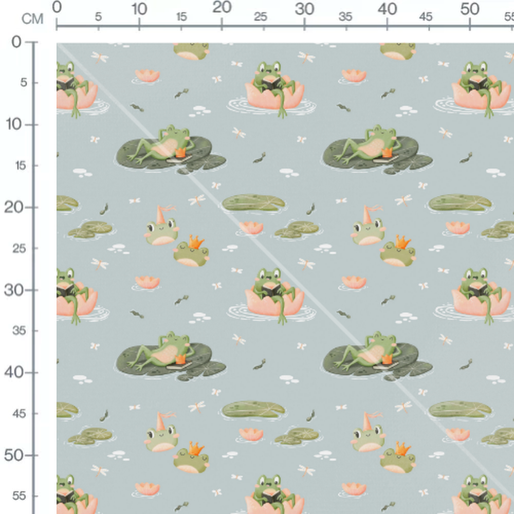 Tissu - Grenouilles chapeautées en bleu