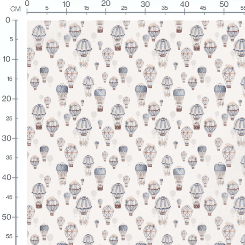 Tissu - Montgolfières bleues et peluches