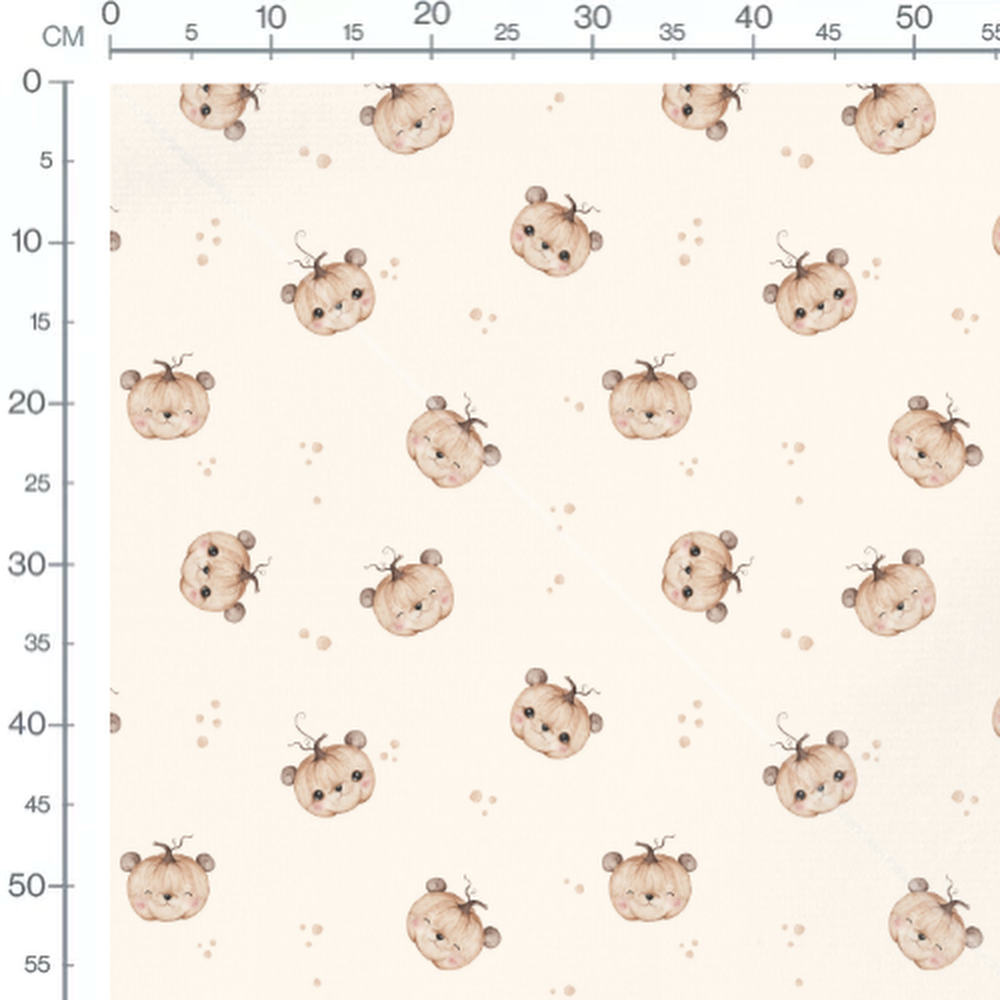 Tissu - Citrouilles ours beige sur crème