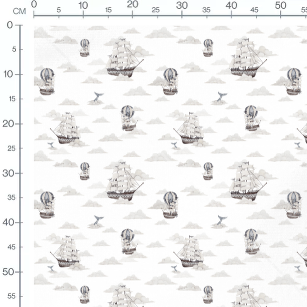 Tissu - Bateaux et nuages gris