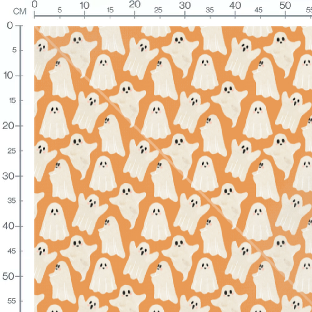 Tissu - Fantômes blancs sur fond orange