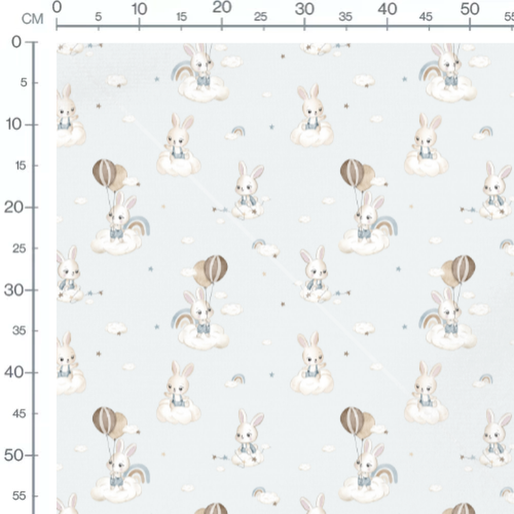 Tissu - Chiens en poses sur bleu doux