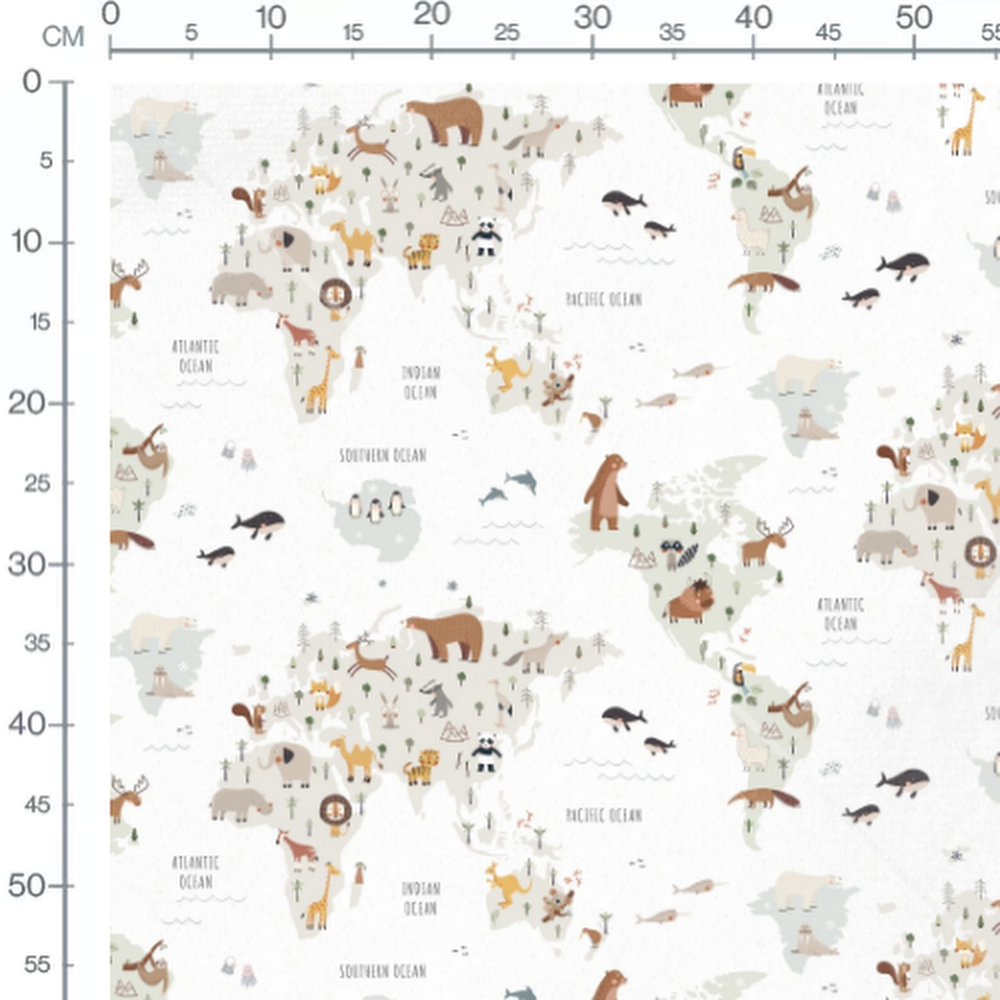 Tissu - Carte du monde animalière