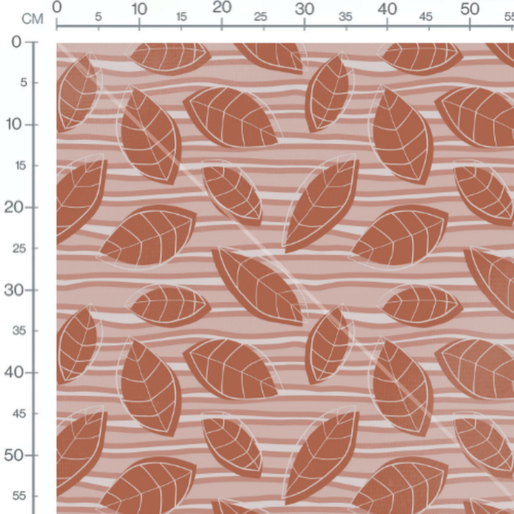 Tissu - Feuilles brunes sur fond rose