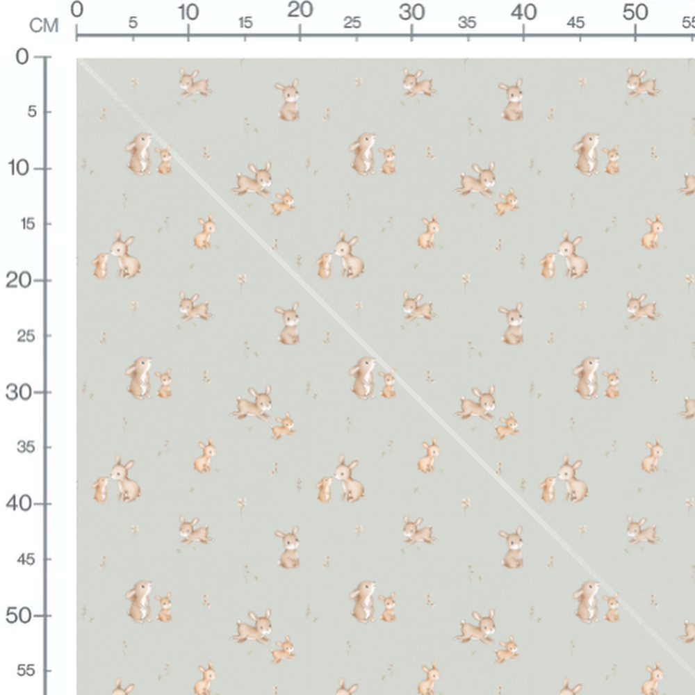 Tissu - Lapins bruns sur fond vert