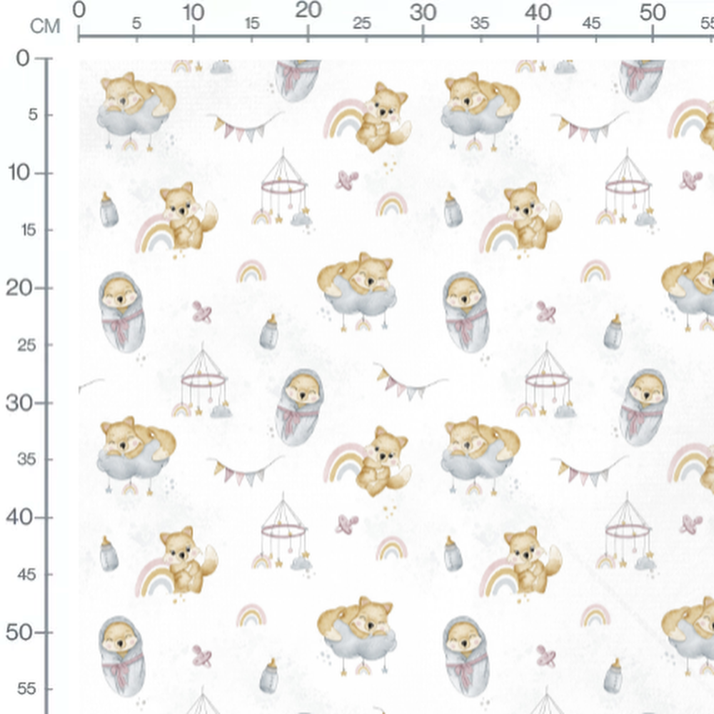 Tissu - Animaux mignons et arcs-en-ciel