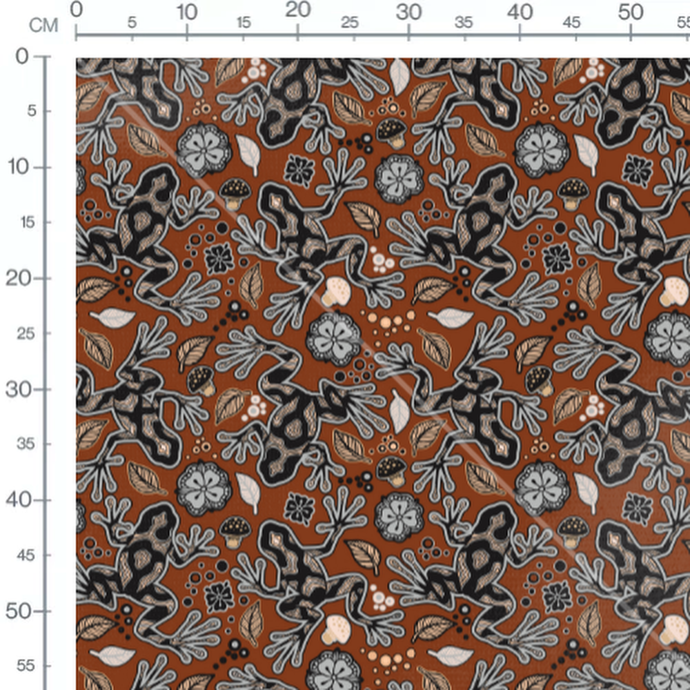 Tissu - Grenouilles et feuilles sur fond